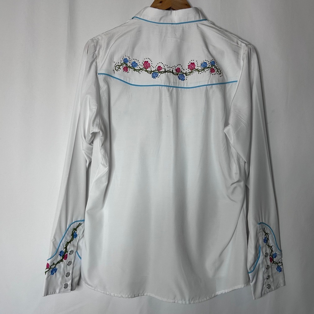 White Diamonds Shirt Size 2XL Western Embroidered Floral Rodeo‎ Pearl Snap - Picture 6 of 10